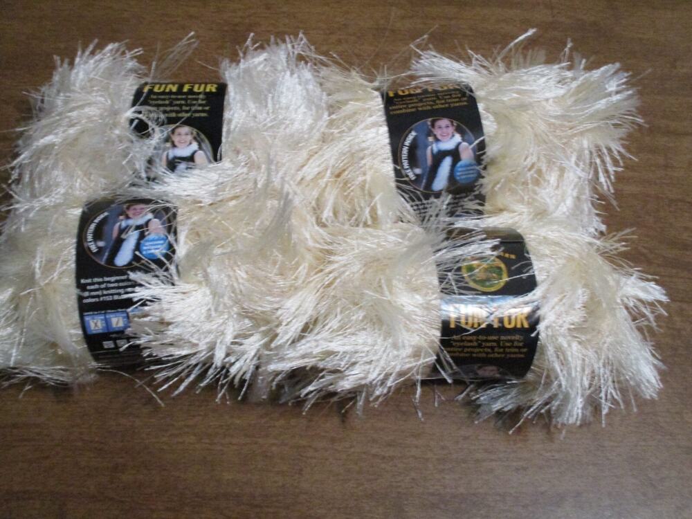 LION BRAND FUN FUR IVORY LOT OF 4